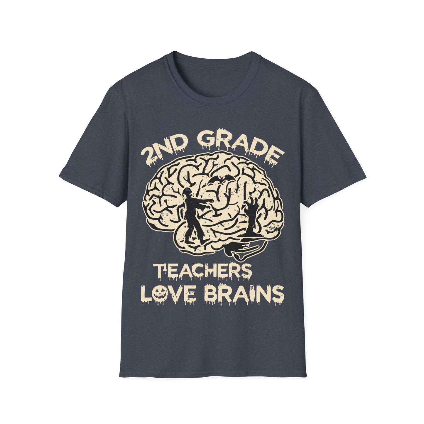 2nd Grade Teachers Love Brains Halloween T-Shirt | Zombie Brain Graphic Tee
