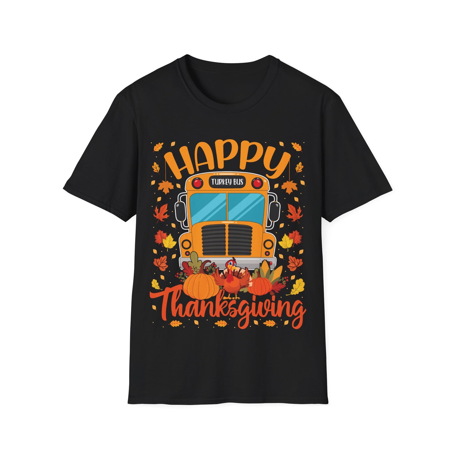 Happy Thanksgiving Turkey Bus Shirt – Cute Teacher + School Thanksgiving T-Shirt