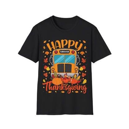 Happy Thanksgiving Turkey Bus Shirt – Cute Teacher + School Thanksgiving T-Shirt