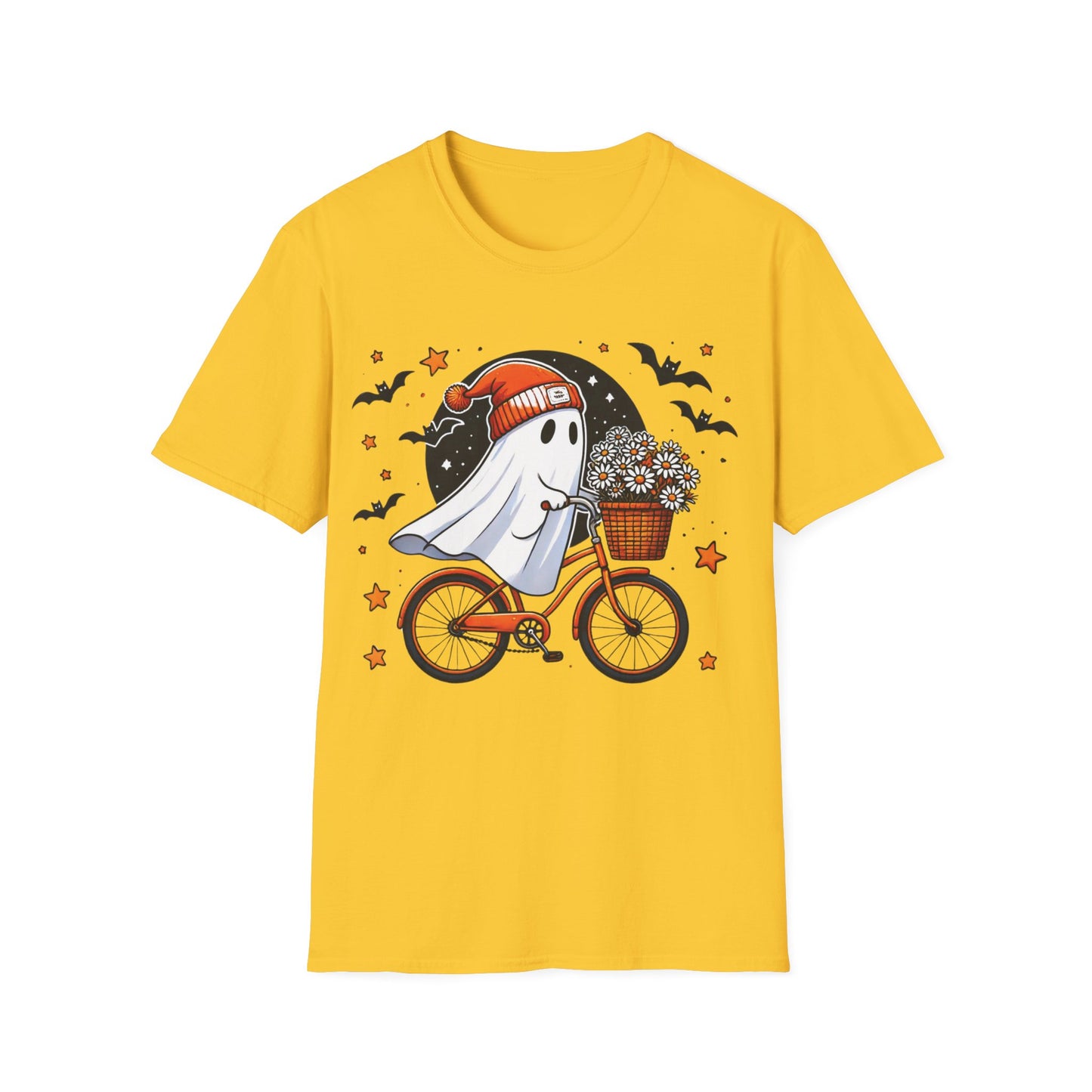 Ghost on Bicycle Halloween T-Shirt | Cute Spooky Bike Ride Graphic Tee