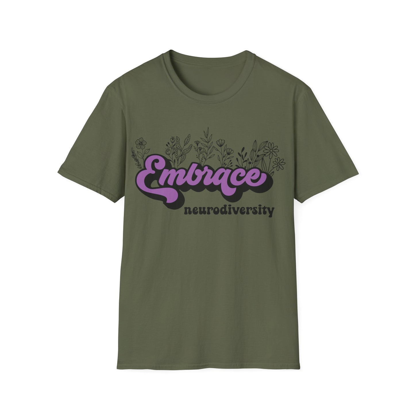 Embrace Diversity Purple Graphic - Celebrating Neurodiversity + Inclusion - T-Shirt