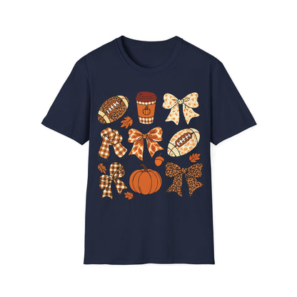 Fall Football Pumpkin Bow T-Shirt – Cute Autumn Game Day Tee