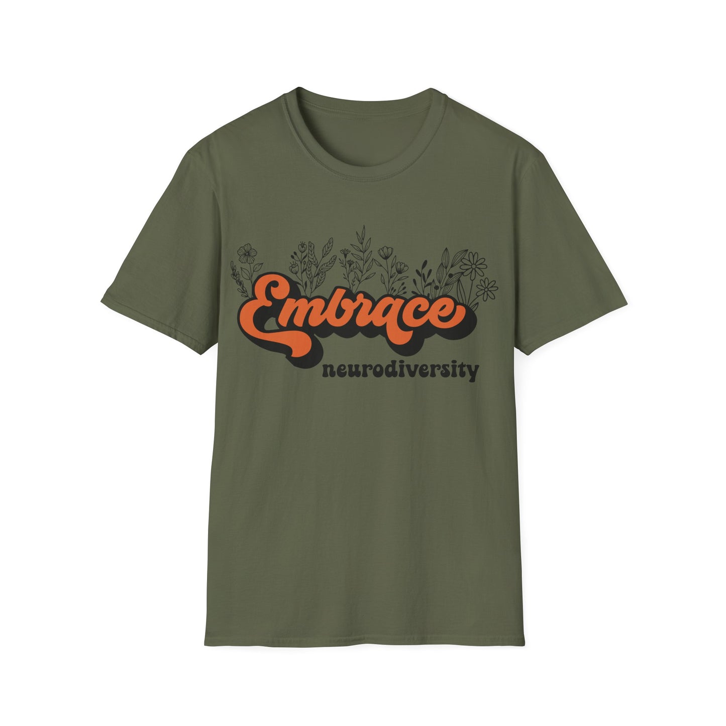 Embrace Diversity Orange Graphic - Celebrating Neurodiversity + Inclusion - T-Shirt