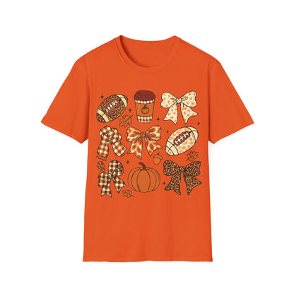 Fall Football Pumpkin Bow T-Shirt – Cute Autumn Game Day Tee