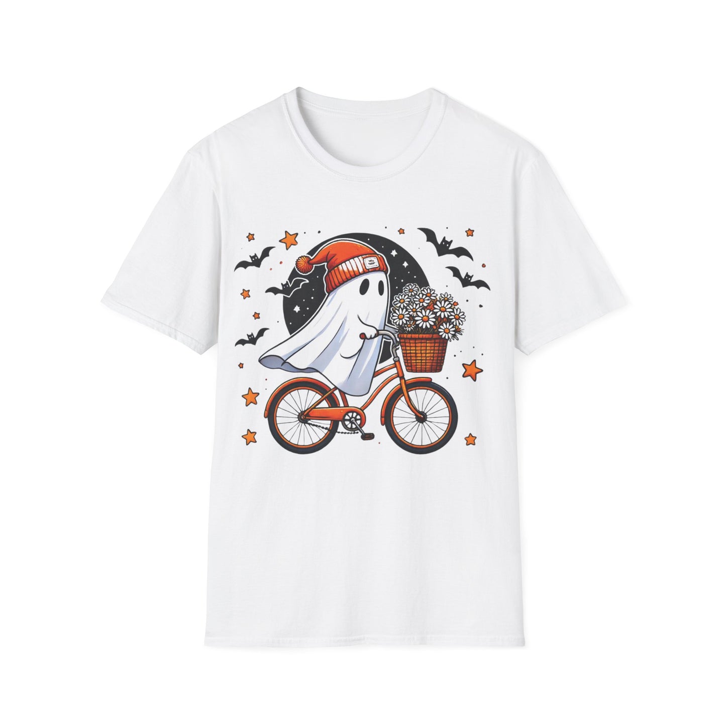 Ghost on Bicycle Halloween T-Shirt | Cute Spooky Bike Ride Graphic Tee