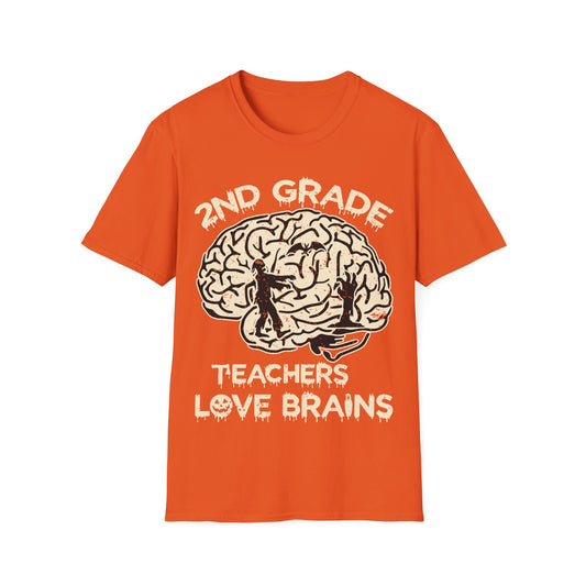2nd Grade Teachers Love Brains Halloween T-Shirt | Zombie Brain Graphic Tee