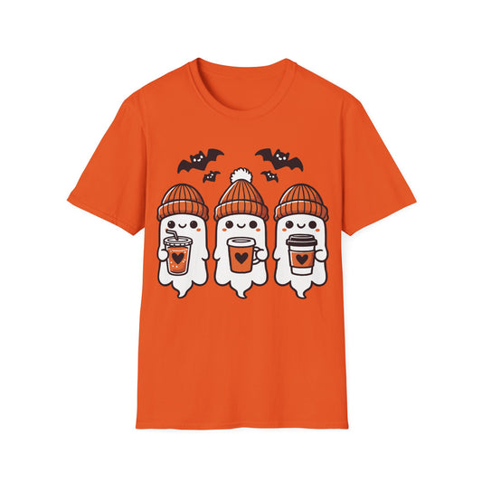 Three Cute Ghosts Coffee Halloween Teacher T-Shirt | Fall Spooky Season Tee