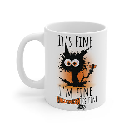 It’s Fine I’m Fine Electrocuted Cat Halloween Teacher Mug