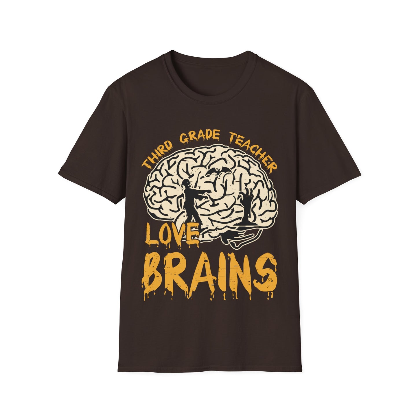 3rd Grade Teachers Love Brains Halloween T-Shirt | Zombie Brain Graphic Tee
