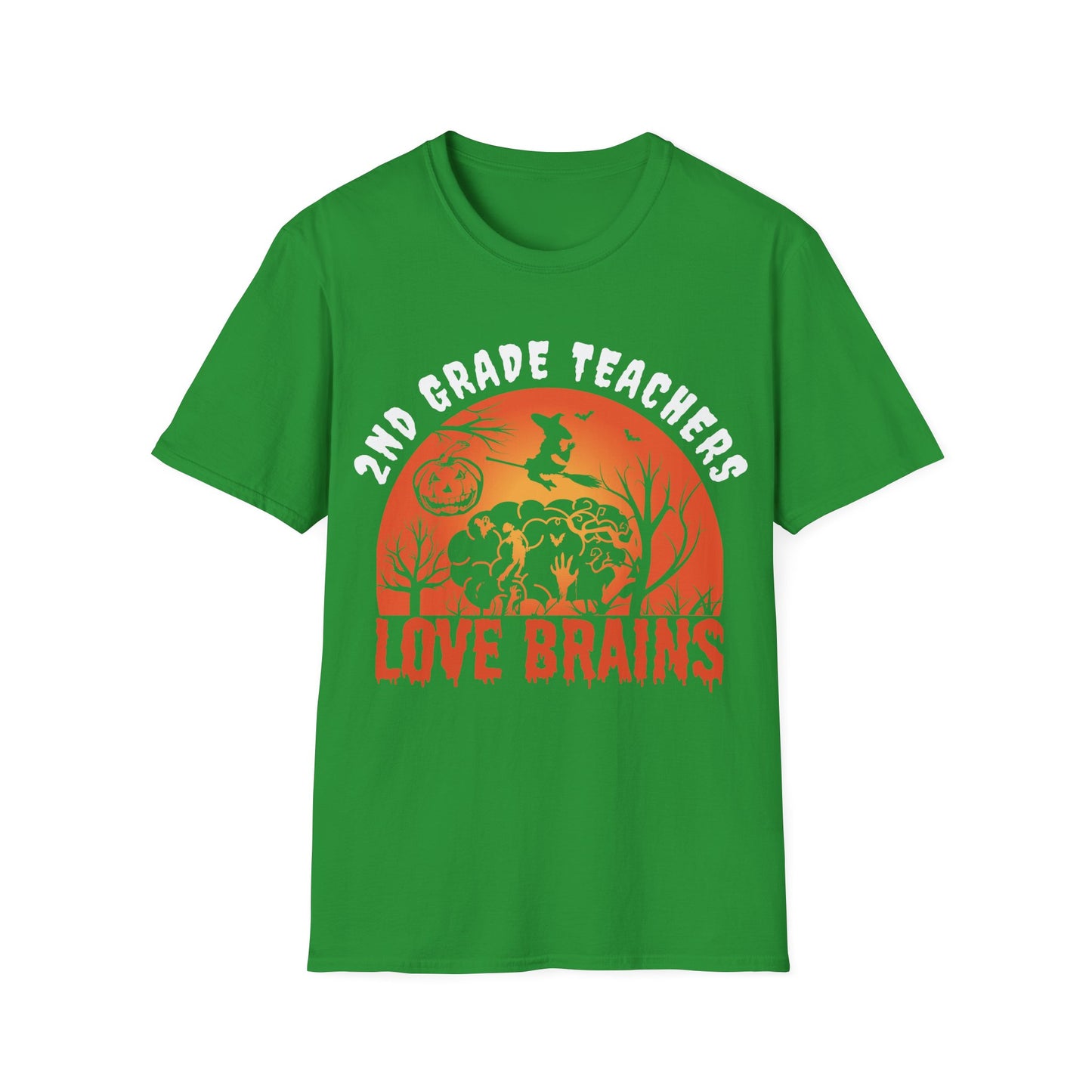 2nd Grade Teachers Love Brains Halloween Shirt | Witch and Pumpkin Zombie Tee