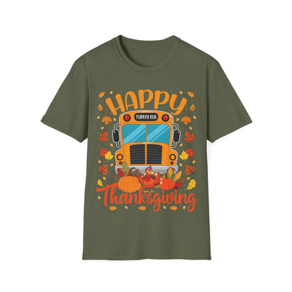 Happy Thanksgiving Turkey Bus Shirt – Cute Teacher + School Thanksgiving T-Shirt
