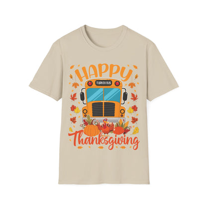Happy Thanksgiving Turkey Bus Shirt – Cute Teacher + School Thanksgiving T-Shirt