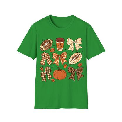 Fall Football Pumpkin Bow T-Shirt – Cute Autumn Game Day Tee