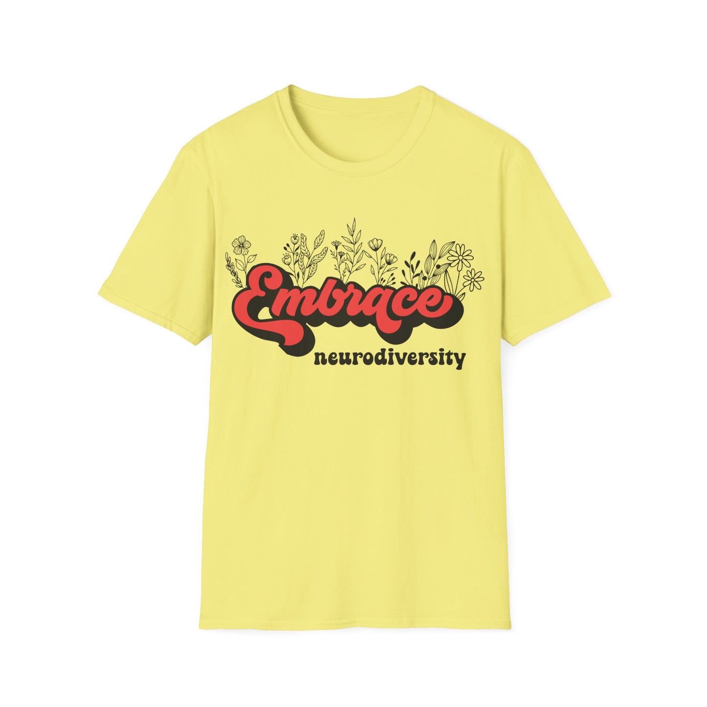 Embrace Diversity Red Graphic - Celebrating Neurodiversity + Inclusion - T-Shirt
