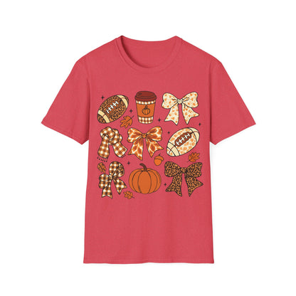 Fall Football Pumpkin Bow T-Shirt – Cute Autumn Game Day Tee