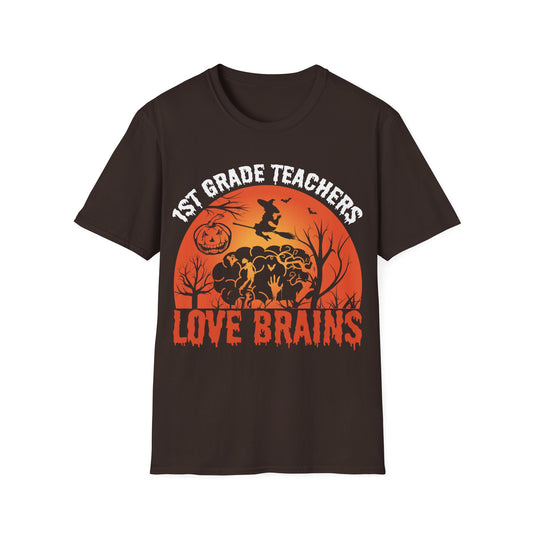 1st Grade Teachers Love Brains Halloween T-Shirt | Funny Zombie Teacher Tee