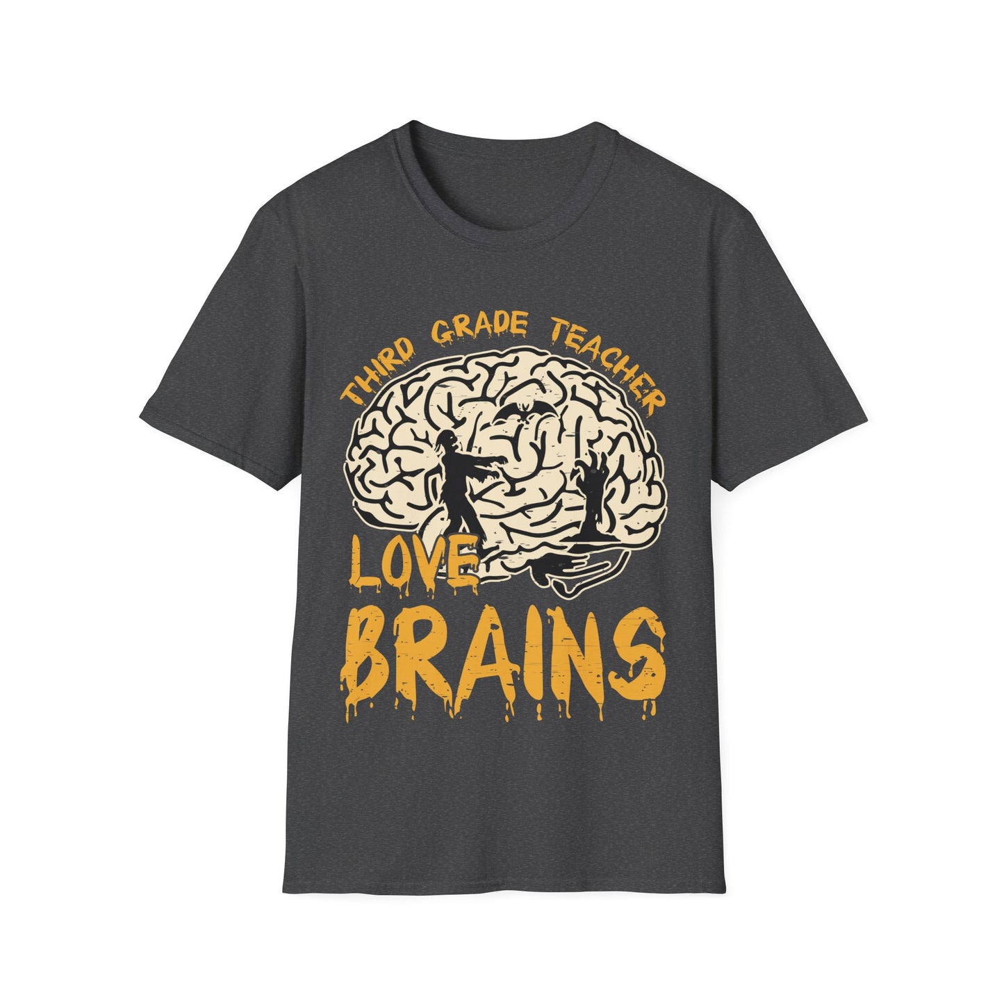 3rd Grade Teachers Love Brains Halloween T-Shirt | Zombie Brain Graphic Tee