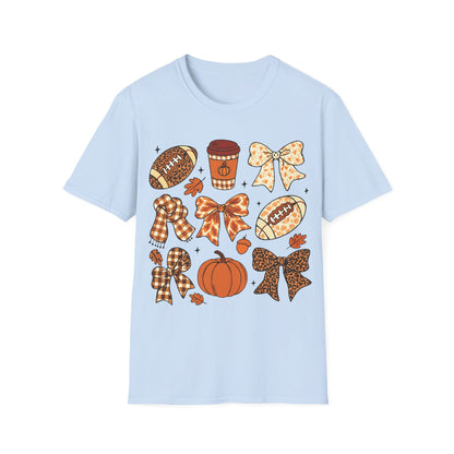 Fall Football Pumpkin Bow T-Shirt – Cute Autumn Game Day Tee
