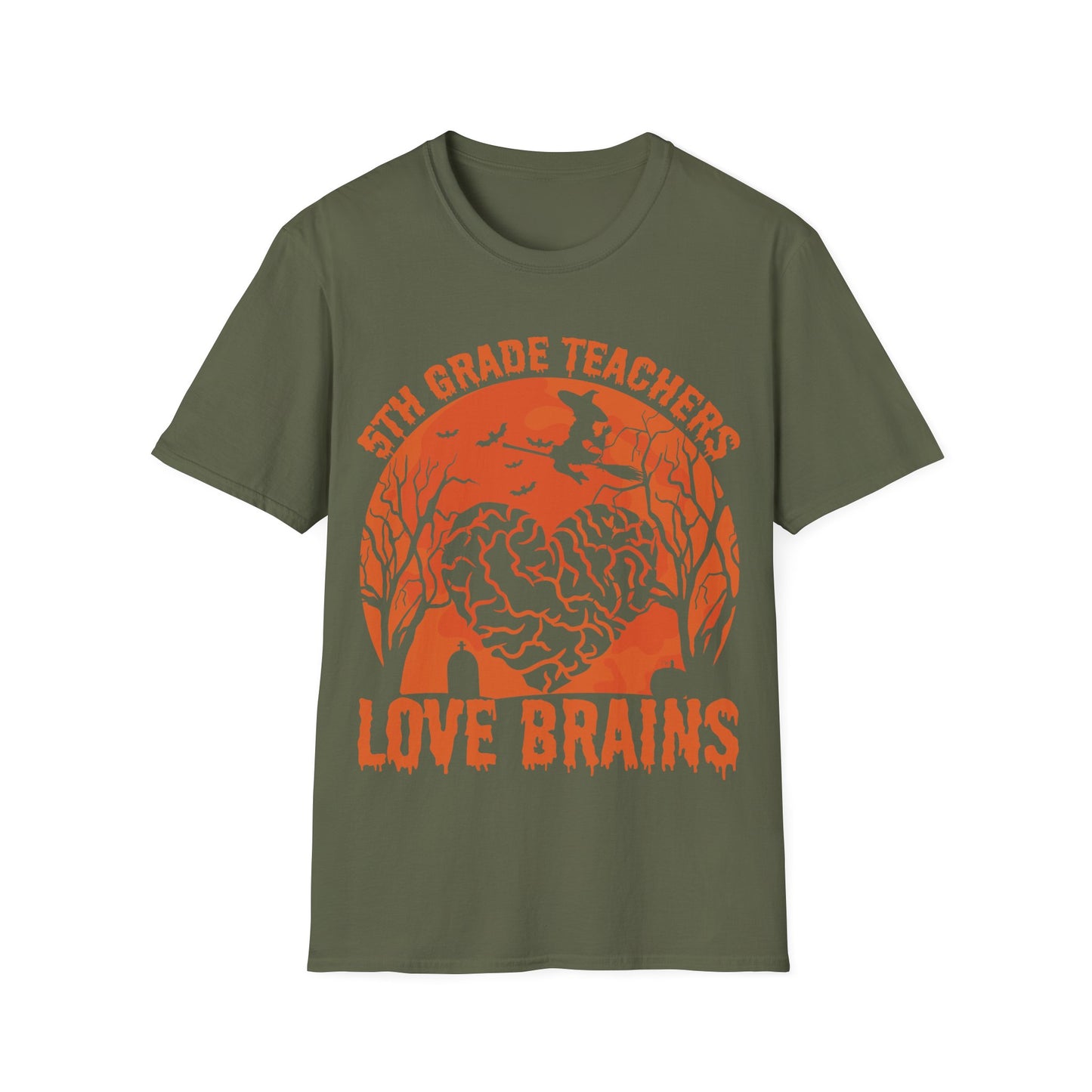 5th Grade Teachers Love Brains Halloween T-Shirt | Witch and Graveyard Zombie Tee