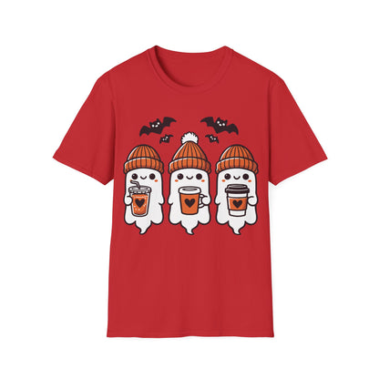 Three Cute Ghosts Coffee Halloween Teacher T-Shirt | Fall Spooky Season Tee
