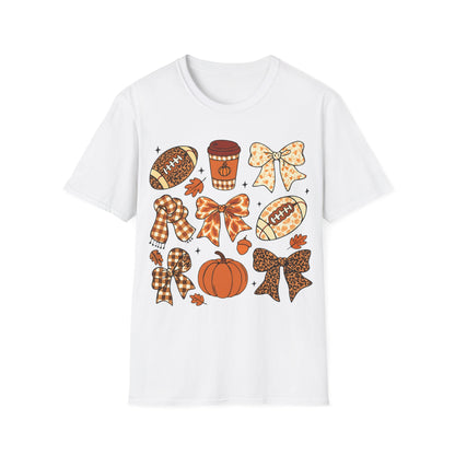 Fall Football Pumpkin Bow T-Shirt – Cute Autumn Game Day Tee