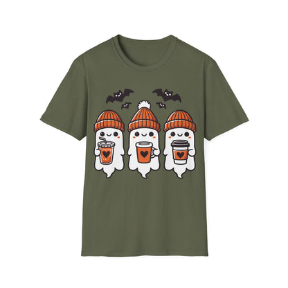 Three Cute Ghosts Coffee Halloween Teacher T-Shirt | Fall Spooky Season Tee