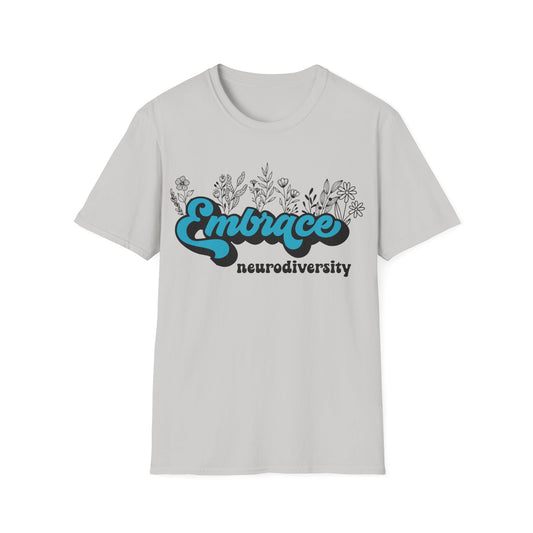 Embrace Diversity Blue Graphic - Celebrating Neurodiversity + Inclusion - T-Shirt
